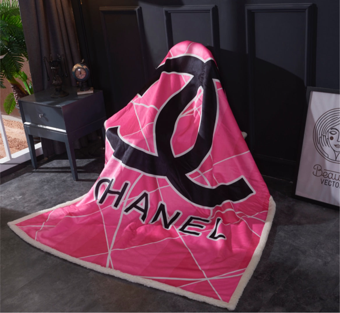 Pink Chanel throw blankets