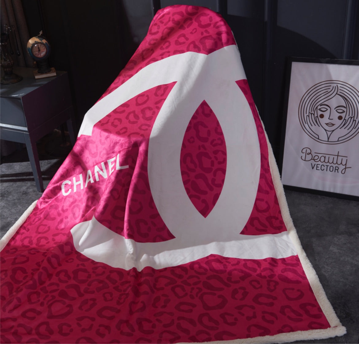 Pink Chanel throw blankets