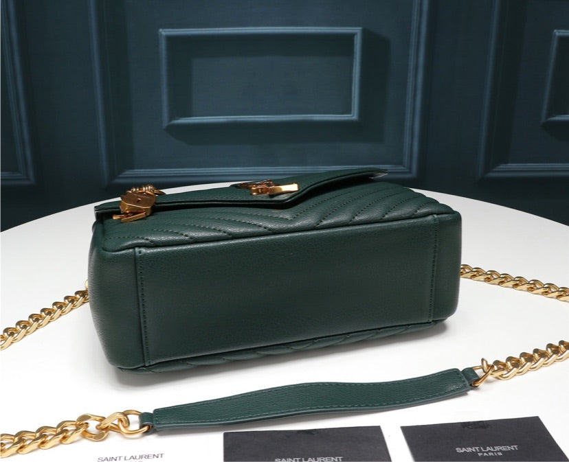 Green/gold YSL woman shoulder handbag