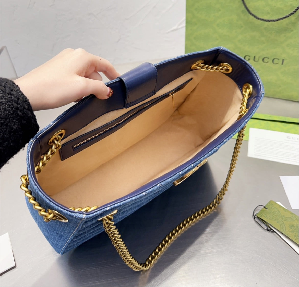 Large Blue denim Gucci handbag