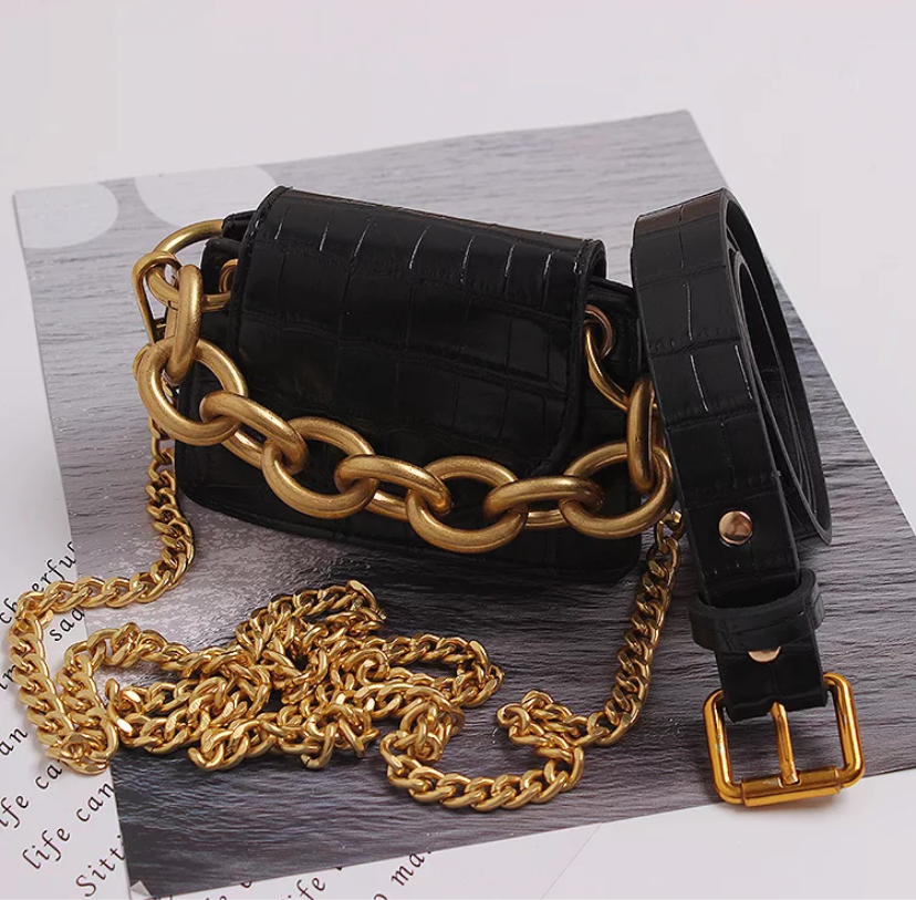 Crocodile pattern vintage leather waist handbag