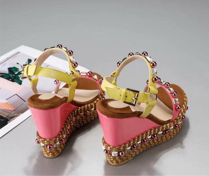 Woman red bottom wedge