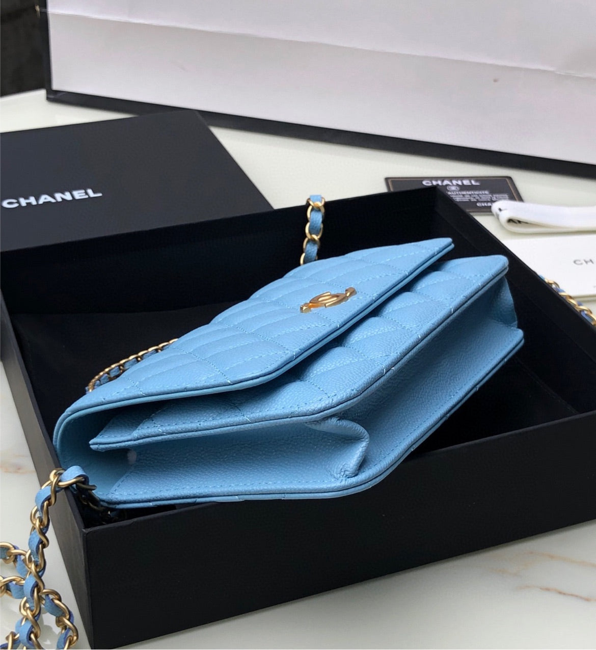 Light blue Chanel shoulder handbag