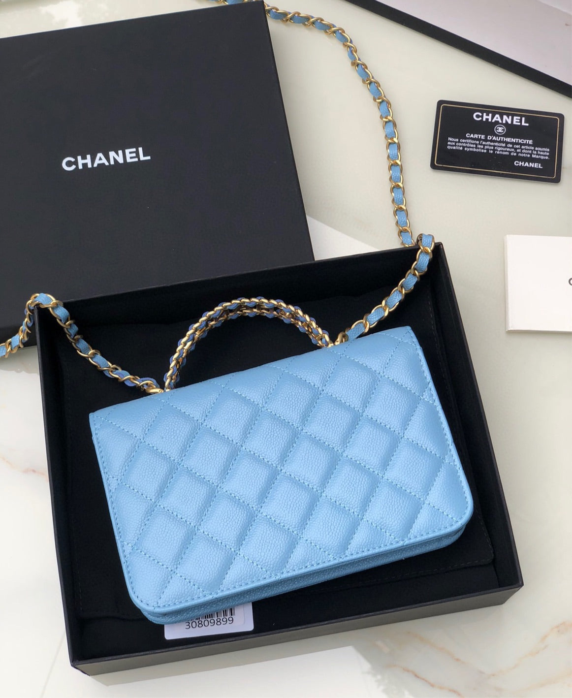 Light blue Chanel shoulder handbag