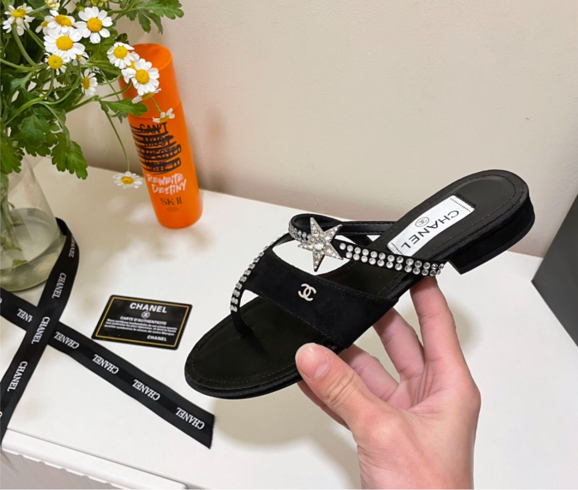 Chanel black diamond stud sandal