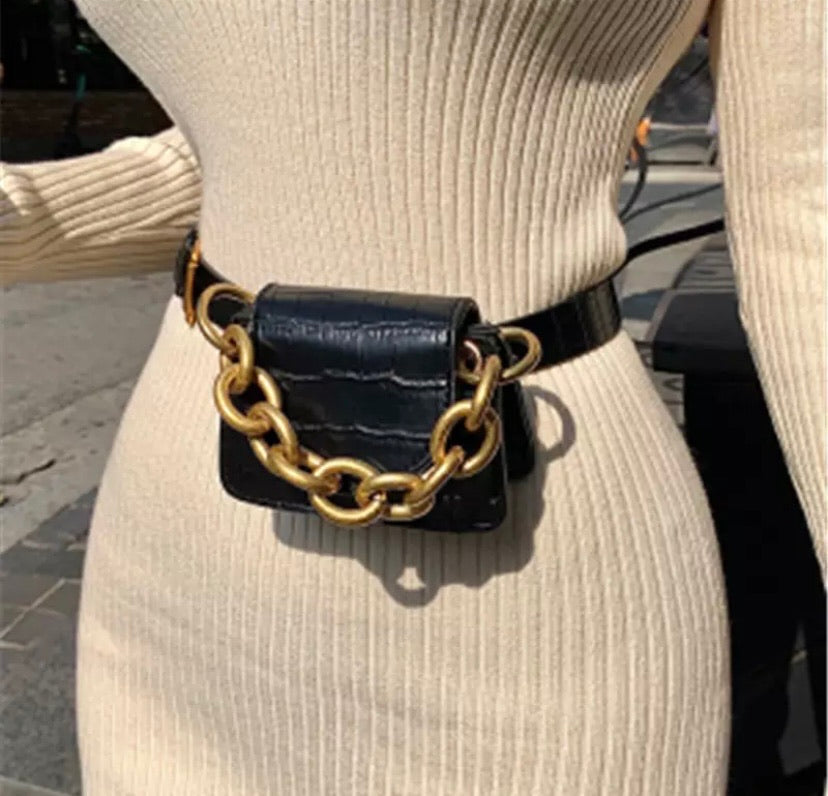 Crocodile pattern vintage leather waist handbag