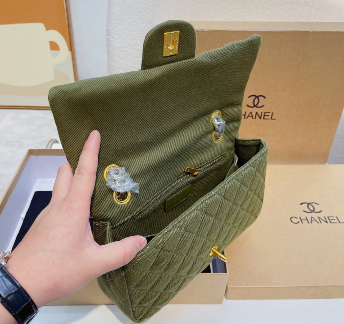 New olive Green Chanel handbag