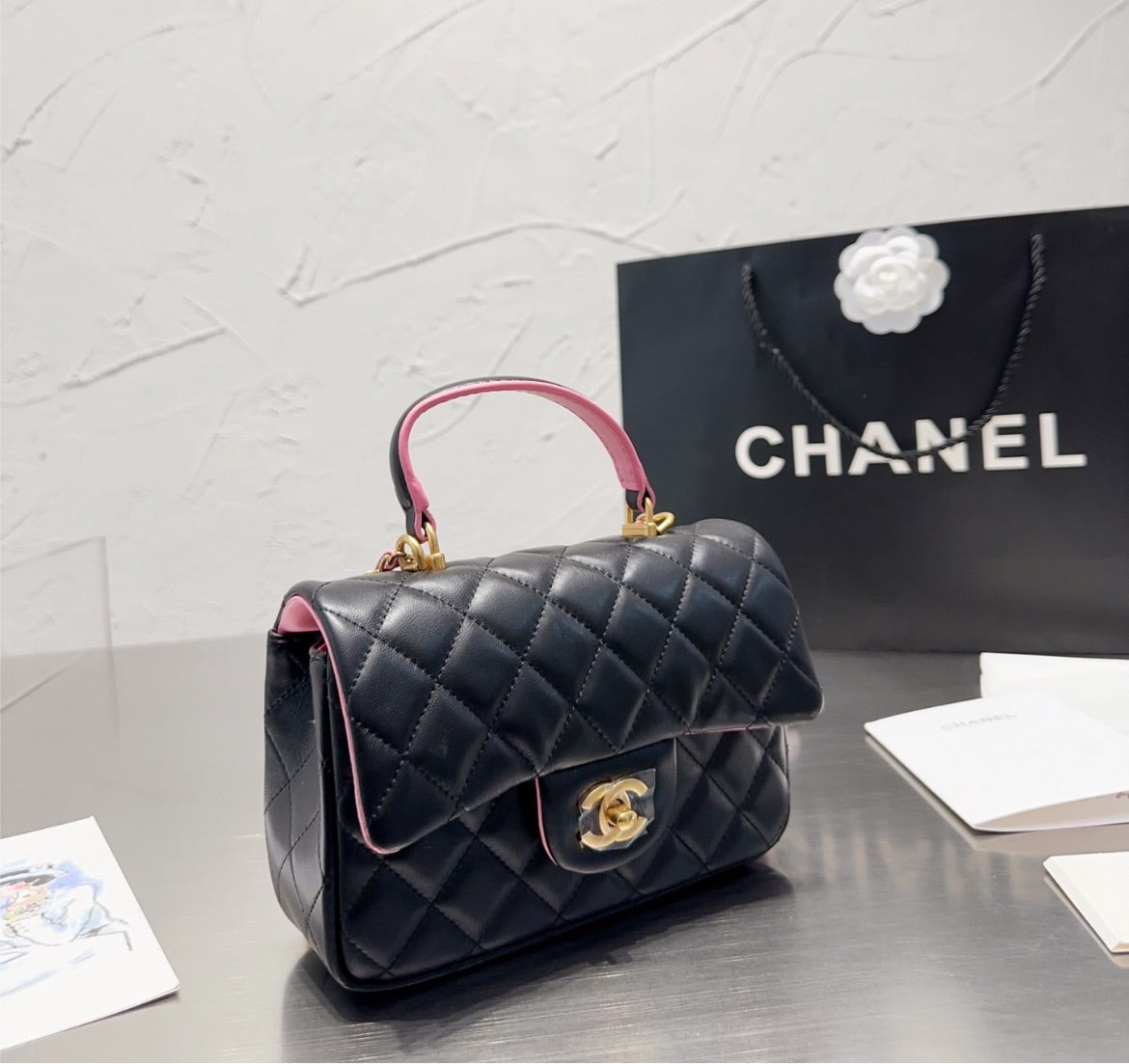 New black/pink Chanel woman handbag