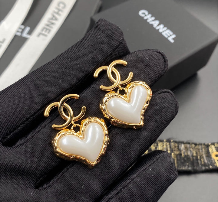 Gold plate heart shape Chanel earrings