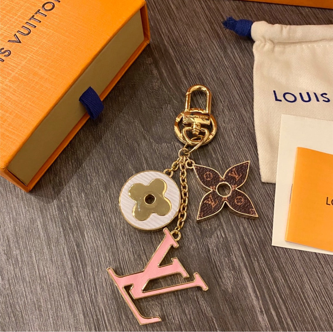 Pink LV key chain