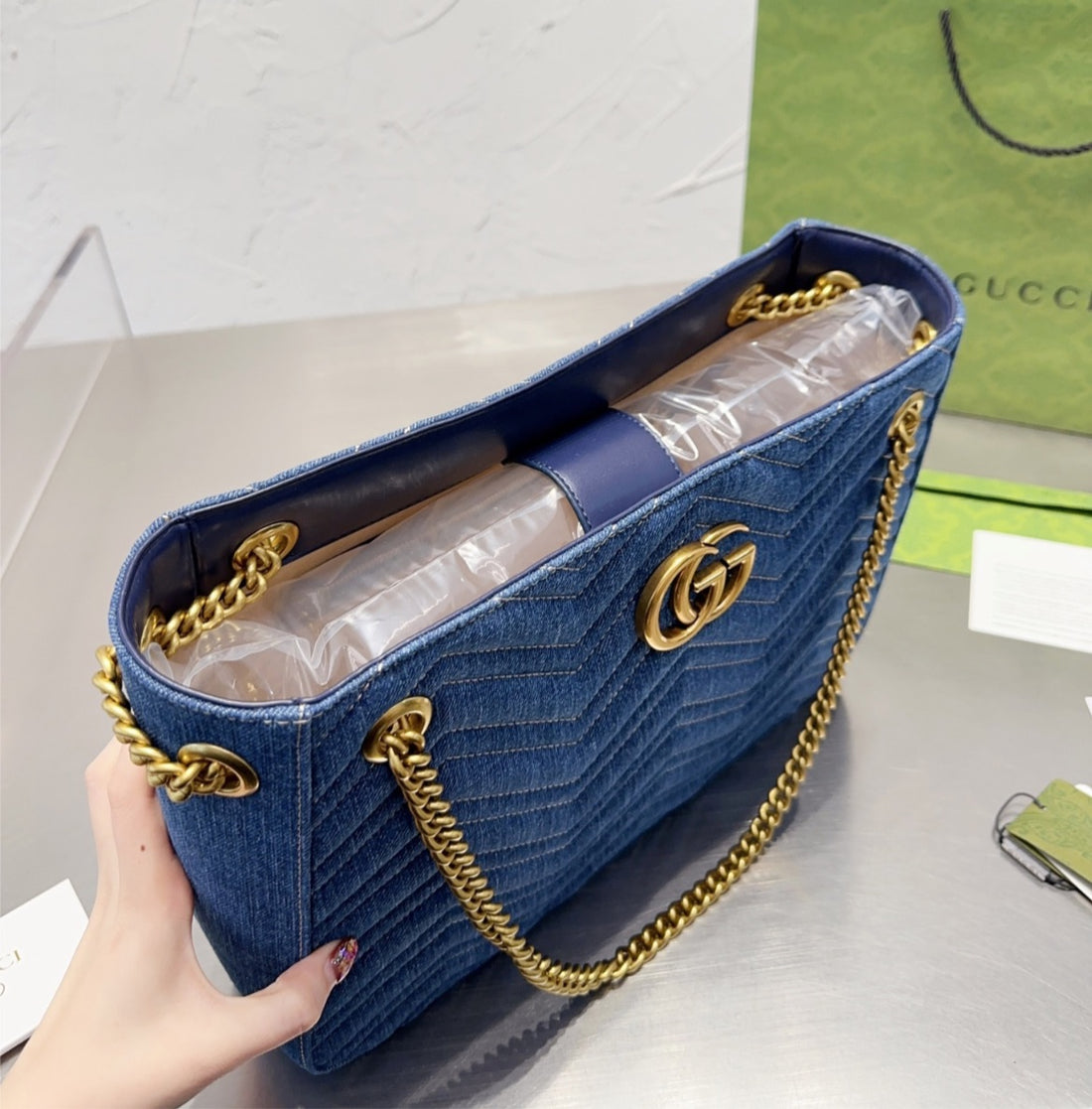 Large Blue denim Gucci handbag