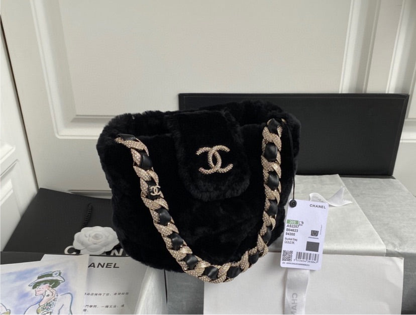 Fur material Chanel Handbag