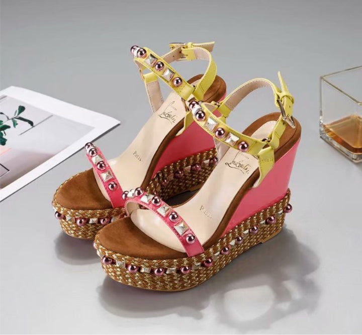 Woman red bottom wedge